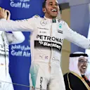 Race winner Lewis Hamilton (GBR) Mercedes AMG F1 celebrates on the podium at Formula One World Championship, Rd4, Bahrain Grand Prix Race, Bahrain International Circuit, Sakhir, Bahrain, Sunday 19  April 2015. © Sutton Motorsport Images