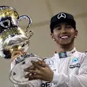 Race winner Lewis Hamilton (GBR) Mercedes AMG F1 celebrates on the podium with the trophy at Formula One World Championship, Rd4, Bahrain Grand Prix Race, Bahrain International Circuit, Sakhir, Bahrain, Sunday 19  April 2015. © Sutton Motorsport Images