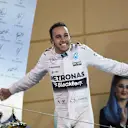 Lewis Hamilton (GBR) Mercedes AMG F1 celebrates on the podium at Formula One World Championship, Rd4, Bahrain Grand Prix Race, Bahrain International Circuit, Sakhir, Bahrain, Sunday 19  April 2015. © Sutton Motorsport Images