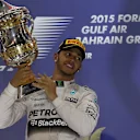 Race winner Lewis Hamilton (GBR) Mercedes AMG F1 celebrates with his trophy on the podium at Formula One World Championship, Rd4, Bahrain Grand Prix Race, Bahrain International Circuit, Sakhir, Bahrain, Sunday 19  April 2015. © Sutton Motorsport Images