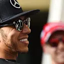 Lewis Hamilton (GBR) Mercedes AMG F1 and Sebastian Vettel (GER) Ferrari at Formula One World Championship, Rd4, Bahrain Grand Prix Preparations, Bahrain International Circuit, Sakhir, Bahrain, Thursday 16  April 2015. © Sutton Motorsport Images