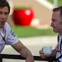 Toto Wolff (AUT) Mercedes AMG F1 Director of Motorsport and Paddy Lowe (GBR) Mercedes AMG F1 Executive Director (Technical) at Formula One World Championship, Rd4, Bahrain Grand Prix Preparations, Bahrain International Circuit, Sakhir, Bahrain, Thursday 16  April 2015. © Sutton Motorsport Images