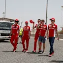 Sebastian Vettel (GER) Ferrari and Esteban Gutierrez (MEX) Ferrari Test and Reserve Driver walk the track at Formula One World Championship, Rd4, Bahrain Grand Prix Preparations, Bahrain International Circuit, Sakhir, Bahrain, Thursday 16  April 2015. © Sutton Motorsport Images
