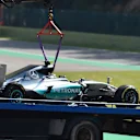 The car of Nico Rosberg (GER) Mercedes AMG F1 W06 is recovered  after his Pirelli tyre expolded in FP2 at Formula One World Championship, Rd11, Belgian Grand Prix, Practice, Spa Francorchamps, Belgium, Friday 21 August 2015. © Sutton Motorsport Images