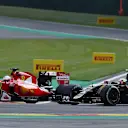 Sebastian Vettel (GER) Ferrari SF15-T and Pastor Maldonado (VEN) Lotus E23 Hybrid at Formula One World Championship, Rd11, Belgian Grand Prix, Practice, Spa Francorchamps, Belgium, Friday 21 August 2015. © Sutton Motorsport Images