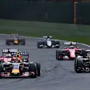 Daniel Ricciardo (AUS) Red Bull Racing RB11 leads Sebastian Vettel (GER) Ferrari SF15-T and Pastor Maldonado (VEN) Lotus E23 Hybrid at Formula One World Championship, Rd11, Belgian Grand Prix, Practice, Spa Francorchamps, Belgium, Friday 21 August 2015. © Sutton Motorsport Images