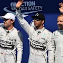 (L to R): Nico Rosberg (GER) Mercedes AMG F1, pole sitter Lewis Hamilton (GBR) Mercedes AMG F1 and Valtteri Bottas (FIN) Williams celebrate in parc ferme at Formula One World Championship, Rd11, Belgian Grand Prix, Qualifying, Spa Francorchamps, Belgium, Saturday 22 August 2015. © Sutton Motorsport Images