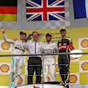 (L to R): Nico Rosberg (GER) Mercedes AMG F1, race winner Lewis Hamilton (GBR) Mercedes AMG F1 and Romain Grosjean (FRA) Lotus F1 celebrate on the podium at Formula One World Championship, Rd11, Belgian Grand Prix, Race, Spa Francorchamps, Belgium, Sunday 23 August 2015. © Sutton Motorsport Images