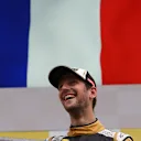 Romain Grosjean (FRA) Lotus F1 celebrates on the podium at Formula One World Championship, Rd11, Belgian Grand Prix, Race, Spa Francorchamps, Belgium, Sunday 23 August 2015. © Sutton Motorsport Images