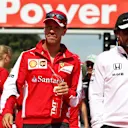 Sebastian Vettel (GER) Ferrari and Fernando Alonso (ESP) McLaren at the drivers parade at Formula One World Championship, Rd11, Belgian Grand Prix, Race, Spa Francorchamps, Belgium, Sunday 23 August 2015. © Sutton Motorsport Images