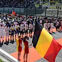Drivers observe the National Anthem on the grid at Formula One World Championship, Rd11, Belgian Grand Prix, Race, Spa Francorchamps, Belgium, Sunday 23 August 2015. © Sutton Motorsport Images