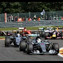 Lewis Hamilton (GBR) Mercedes AMG F1 W06 leads Sergio Perez (MEX) Force India VJM08 at the start of the race at Formula One World Championship, Rd11, Belgian Grand Prix, Race, Spa Francorchamps, Belgium, Sunday 23 August 2015. © Sutton Motorsport Images