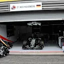 The car of race retiree Nico Hulkenberg (GER) Force India VJM08 in the garage at Formula One World Championship, Rd11, Belgian Grand Prix, Race, Spa Francorchamps, Belgium, Sunday 23 August 2015. © Sutton Motorsport Images