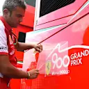 Ferrari 900th GP graphics are appplied at Formula One World Championship, Rd11, Belgian Grand Prix, Preparations, Spa Francorchamps, Belgium, Thursday 20 August 2015. © Sutton Motorsport Images