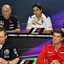 (L to R): Franz Tost (AUT) Scuderia Toro Rosso Team Principal, Monisha Kaltenborn (AUT) Sauber Team Prinicpal, Federico Gastaldi (ARG) Lotus F1 Team Deputy Team Principal, Paul Monaghan (GBR) Red Bull Racing Chief Engineer and Graeme Lowdon (GBR) Chief Executive Officer Marussia in the Press Conference at Formula One World Championship, Rd18, Brazilian Grand Prix, Practice, Interlagos, Sao Paulo, Brazil, Friday 13 November 2015. © Sutton Motorsport Images