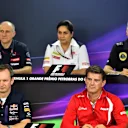 (L to R): Franz Tost (AUT) Scuderia Toro Rosso Team Principal, Monisha Kaltenborn (AUT) Sauber Team Prinicpal, Federico Gastaldi (ARG) Lotus F1 Team Deputy Team Principal, Paul Monaghan (GBR) Red Bull Racing Chief Engineer and Graeme Lowdon (GBR) Chief Executive Officer Marussia in the Press Conference at Formula One World Championship, Rd18, Brazilian Grand Prix, Practice, Interlagos, Sao Paulo, Brazil, Friday 13 November 2015. © Sutton Motorsport Images