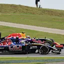 Carlos Sainz (ESP) Scuderia Toro Rosso STR10 and Daniil Kvyat (RUS) Red Bull Racing RB11 at Formula One World Championship, Rd18, Brazilian Grand Prix, Qualifying, Interlagos, Sao Paulo, Brazil, Saturday 14 November 2015. © Sutton Motorsport Images