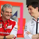 Maurizio Arrivabene (ITA) Ferrari Team Principal and Toto Wolff (AUT) Mercedes AMG F1 Director of Motorsport at Formula One World Championship, Rd18, Brazilian Grand Prix, Qualifying, Interlagos, Sao Paulo, Brazil, Saturday 14 November 2015. © Sutton Motorsport Images