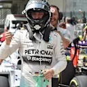 Pole sitter Nico Rosberg (GER) Mercedes AMG F1 celebrates in parc ferme at Formula One World Championship, Rd18, Brazilian Grand Prix, Qualifying, Interlagos, Sao Paulo, Brazil, Saturday 14 November 2015. © Sutton Motorsport Images