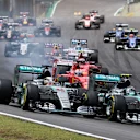 Nico Rosberg (GER) Mercedes AMG F1 W06 and Lewis Hamilton (GBR) Mercedes AMG F1 W06 at the start of the race at Formula One World Championship, Rd18, Brazilian Grand Prix, Race, Interlagos, Sao Paulo, Brazil, Sunday 15 November 2015. © Sutton Motorsport Images