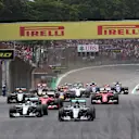 Nico Rosberg (GER) Mercedes AMG F1 W06 and Lewis Hamilton (GBR) Mercedes AMG F1 W06 at the start of the race at Formula One World Championship, Rd18, Brazilian Grand Prix, Race, Interlagos, Sao Paulo, Brazil, Sunday 15 November 2015. © Sutton Motorsport Images