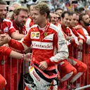 Sebastian Vettel (GER) Ferrari celebrates in parc ferme at Formula One World Championship, Rd18, Brazilian Grand Prix, Race, Interlagos, Sao Paulo, Brazil, Sunday 15 November 2015. © Sutton Motorsport Images