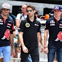 Carlos Sainz (ESP) Scuderia Toro Rosso, Romain Grosjean (FRA) Lotus F1 and Max Verstappen (NDL) Scuderia Toro Rosso on the drivers parade at Formula One World Championship, Rd18, Brazilian Grand Prix, Race, Interlagos, Sao Paulo, Brazil, Sunday 15 November 2015. © Sutton Motorsport Images