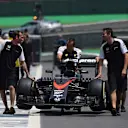 McLaren mechanics with McLaren MP4-30 in pit lane at Formula One World Championship, Rd18, Brazilian Grand Prix, Preparations, Interlagos, Sao Paulo, Brazil, Thursday 12 November 2015. © Sutton Motorsport Images