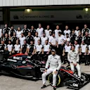 Fernando Alonso (ESP) McLaren, Jenson Button (GBR) McLaren and Stoffel Vandoorne (BEL) McLaren at the team photo at Formula One World Championship, Rd18, Brazilian Grand Prix, Preparations, Interlagos, Sao Paulo, Brazil, Thursday 12 November 2015. © Sutton Motorsport Images