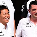 Yasuhisa Arai (JPN) Head of Honda Motorsport and Eric Boullier (FRA) McLaren Racing Director at Formula One World Championship, Rd18, Brazilian Grand Prix, Preparations, Interlagos, Sao Paulo, Brazil, Thursday 12 November 2015. © Sutton Motorsport Images