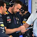 Daniel Ricciardo (AUS) Red Bull Racing with Simon Rennie (GBR) Red Bull Racing Race Engineer and Dr Helmut Marko (AUT) Red Bull Motorsport Consultant at Formula One World Championship, Rd9, British Grand Prix, Practice, Silverstone, England, Friday 3 July 2015. © Sutton Motorsport Images