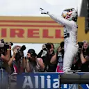 Pole sitter Lewis Hamilton (GBR) Mercedes AMG F1 celebrates in parc ferme at Formula One World Championship, Rd9, British Grand Prix, Qualifying, Silverstone, England, Saturday 4 July 2015. © Sutton Motorsport Images