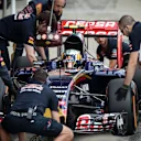 Carlos Sainz jr (ESP) Scuderia Toro Rosso STR10 pit stop at Formula One World Championship, Rd9, British Grand Prix, Qualifying, Silverstone, England, Saturday 4 July 2015. © Sutton Motorsport Images