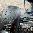 The front tyre Max Verstappen (NDL) Scuderia Toro Rosso STR10 crashed into the gravel at Formula One World Championship, Rd9, British Grand Prix, Race, Silverstone, England, Sunday 5 July 2015. © Sutton Motorsport Images