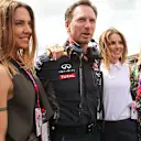 Mel C (GBR) Singer, Christian Horner (GBR) Red Bull Racing Team Principal with wife Geri Halliwell (GBR) and Emma Bunton (GBR) on the grid at Formula One World Championship, Rd9, British Grand Prix, Race, Silverstone, England, Sunday 5 July 2015. © Sutton Motorsport Images