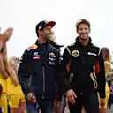 Daniel Ricciardo (AUS) Red Bull Racing and Romain Grosjean (FRA) Lotus F1 on the drivers parade at Formula One World Championship, Rd9, British Grand Prix, Race, Silverstone, England, Sunday 5 July 2015. © Sutton Motorsport Images