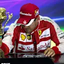 Sebastian Vettel (GER) Ferrari SF15-T in the press conference with the trophy at Formula One World Championship, Rd9, British Grand Prix, Race, Silverstone, England, Sunday 5 July 2015. © Sutton Motorsport Images