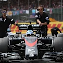 Fernando Alonso (ESP) McLaren MP4-30 on the grid at Formula One World Championship, Rd9, British Grand Prix, Race, Silverstone, England, Sunday 5 July 2015. © Sutton Motorsport Images