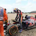 The car of Max Verstappen (NDL) Scuderia Toro Rosso STR10 is recovered after crashing into the gravel at Formula One World Championship, Rd9, British Grand Prix, Race, Silverstone, England, Sunday 5 July 2015. © Sutton Motorsport Images