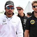 Fernando Alonso (ESP) McLaren and Romain Grosjean (FRA) Lotus F1 on the drivers parade at Formula One World Championship, Rd7, Canadian Grand Prix, Race, Montreal, Canada, Sunday 7 June 2015. © Sutton Motorsport Images