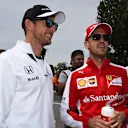 Jenson Button (GBR) McLaren and Sebastian Vettel (GER) Ferrari on the drivers parade at Formula One World Championship, Rd7, Canadian Grand Prix, Race, Montreal, Canada, Sunday 7 June 2015. © Sutton Motorsport Images