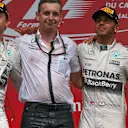 (L to R): Nico Rosberg (GER) Mercedes AMG F1, race winner Lewis Hamilton (GBR) Mercedes AMG F1 and Valtteri Bottas (FIN) Williams celebrate on the podium at Formula One World Championship, Rd7, Canadian Grand Prix, Race, Montreal, Canada, Sunday 7 June 2015. © Sutton Motorsport Images
