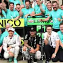 Race winner Lewis Hamilton (GBR) Mercedes AMG F1 and second placed Nico Rosberg (GER) Mercedes AMG F1 celebrate with the team at Formula One World Championship, Rd7, Canadian Grand Prix, Race, Montreal, Canada, Sunday 7 June 2015. © Sutton Motorsport Images