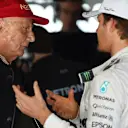 Niki Lauda (AUT) Mercedes AMG F1 Non-Executive Chairman and Nico Rosberg (GER) Mercedes AMG F1 at Formula One World Championship, Rd3, Chinese Grand Prix, Qualifying, Shanghai, China, Saturday 11 April 2015. © Sutton Motorsport Images