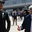 Lewis Hamilton (GBR) Mercedes AMG F1 and Bernie Ecclestone (GBR) CEO Formula One Group (FOM) at Formula One World Championship, Rd3, Chinese Grand Prix, Qualifying, Shanghai, China, Saturday 11 April 2015. © Sutton Motorsport Images