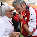Bernie Ecclestone (GBR) CEO Formula One Group (FOM) talks to Maurizio Arrivabene (ITA) Ferrari Team Principal on the grid at Formula One World Championship, Rd3, Chinese Grand Prix, Race, Shanghai, China, Sunday 12 April 2015. © Sutton Motorsport Images
