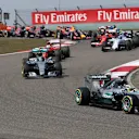 Lewis Hamilton (GBR) Mercedes AMG F1 W06 leads at the start of the race at Formula One World Championship, Rd3, Chinese Grand Prix, Race, Shanghai, China, Sunday 12 April 2015. © Sutton Motorsport Images