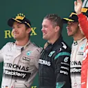 (L to R): Nico Rosberg (GER) Mercedes AMG F1, Lewis Hamilton (GBR) Mercedes AMG F1 and Sebastian Vettel (GER) Ferrari celebrate on the podium at Formula One World Championship, Rd3, Chinese Grand Prix, Race, Shanghai, China, Sunday 12 April 2015. © Sutton Motorsport Images