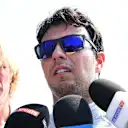 Sergio Perez (MEX) Force India talks with the media after crashing and rolling in FP1 at Formula One World Championship, Rd10, Hungarian Grand Prix, Practice, Hungaroring, Hungary, Friday 24 July 2015. © Sutton Motorsport Images
