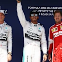 (L to R): Nico Rosberg (GER) Mercedes AMG F1, pole sitter Lewis Hamilton (GBR) Mercedes AMG F1 and Sebastian Vettel (GER) Ferrari celebrate in parc ferme at Formula One World Championship, Rd10, Hungarian Grand Prix, Qualifying, Hungaroring, Hungary, Saturday 25 July 2015. © Sutton Motorsport Images
